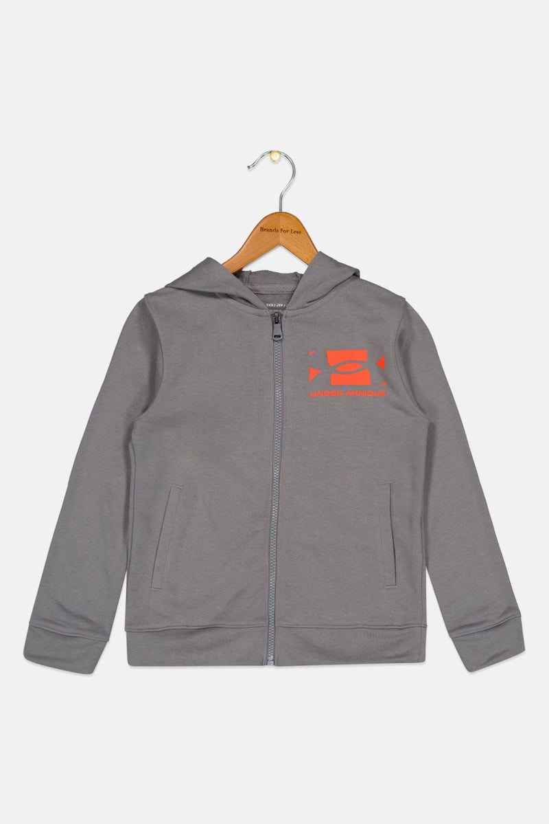 UNDER ARMOUR Kids Boy Loose Fit Long Sleeve Outdoor Hoodie, Grey - Image 1