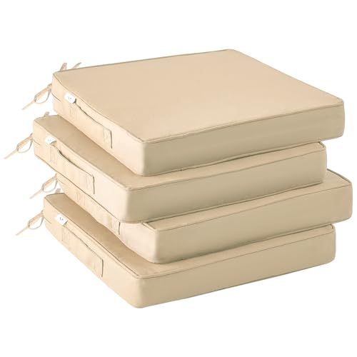 IPYNBAP Outdoor Chair Cushions Set of 4 Waterproof Outdoor Seat Cushions for Patio Furniture Patio Chair Cushion with Handle and Ties Square Out Door Chair Pads19 x 19 x 3 Beige