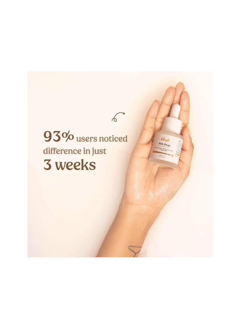 vilvah STORE Milk Drops Brightening Serum Formulated With Rice Milk Extract, Marine Algae Extract, Alpha Arbutin, Fades Scars, Brightens Skin & Even Skin Tone For All Skin Type, 20ml - Image 5