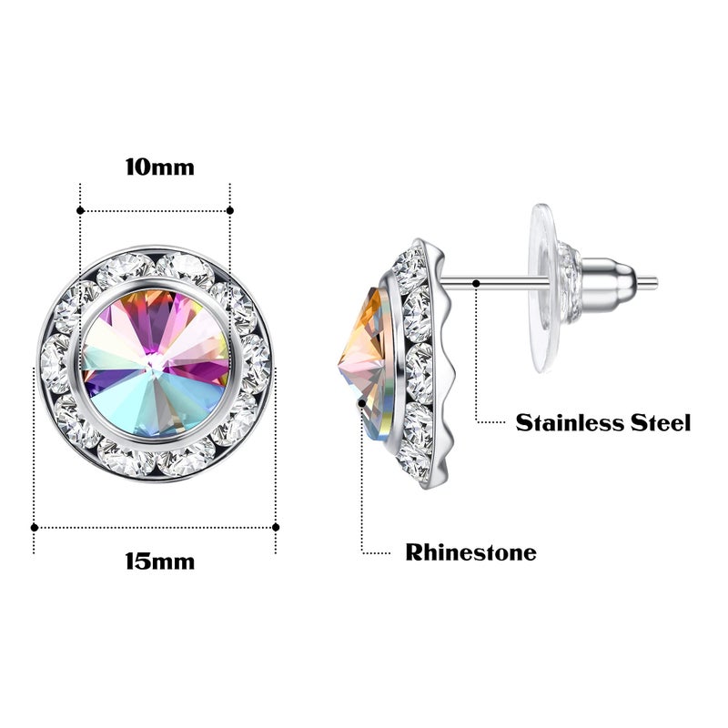 BESTEEL Rhinestone Earrings Round Shaped Acrylic Stone Inside Crystal Halo Stud Earrings for Dance Competitions Stage Opera Performance Wedding Party Earrings Jewelry 15mm(AB colorful) - Image 2