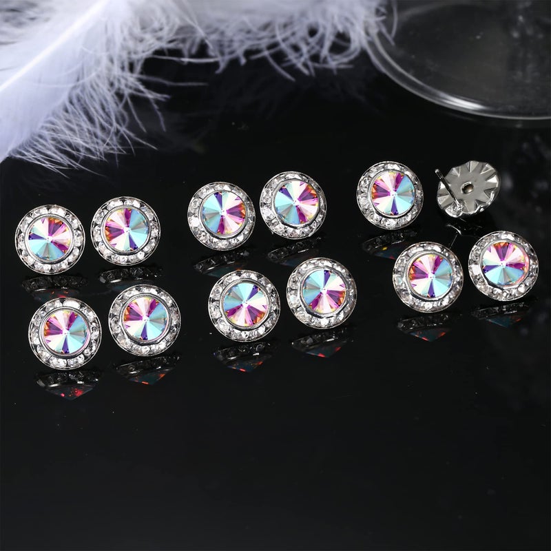BESTEEL Rhinestone Earrings Round Shaped Acrylic Stone Inside Crystal Halo Stud Earrings for Dance Competitions Stage Opera Performance Wedding Party Earrings Jewelry 15mm(AB colorful) - Image 4