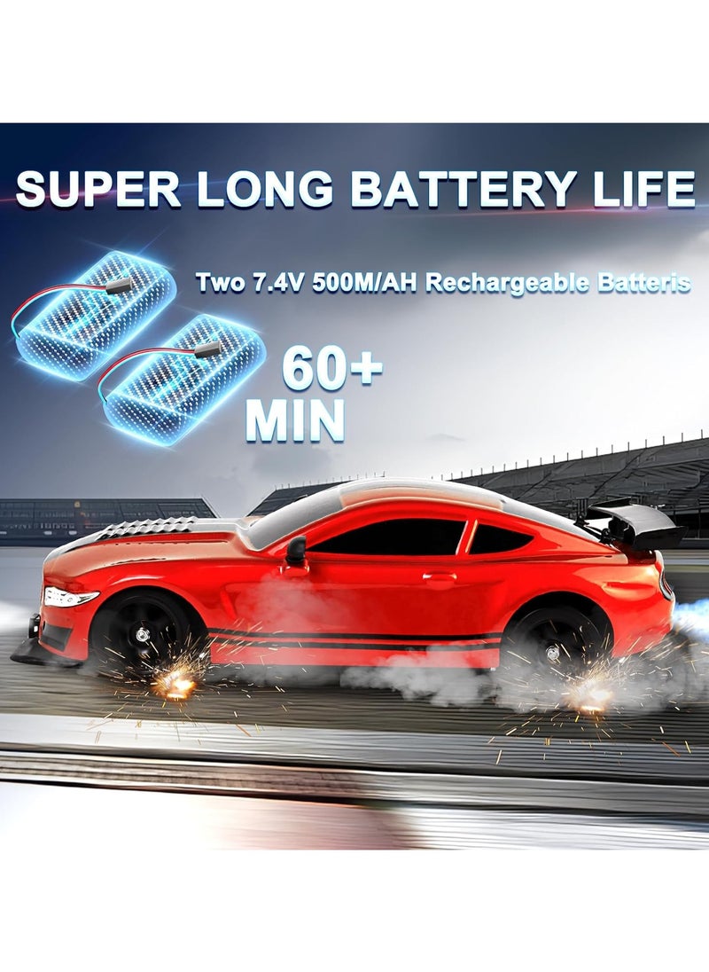 Taizz Ventures - 1:16 Scale Remote Control Car RC Drift Car 4WD 18KM/H High Speed Model Vehicle 2.4GHz with LED Lights Spray Rubber Tire Racing Sport Toy Car for Adults Boys Girls Kids Gift 2Pcs Rechargeable Batteries - Red - Image 1