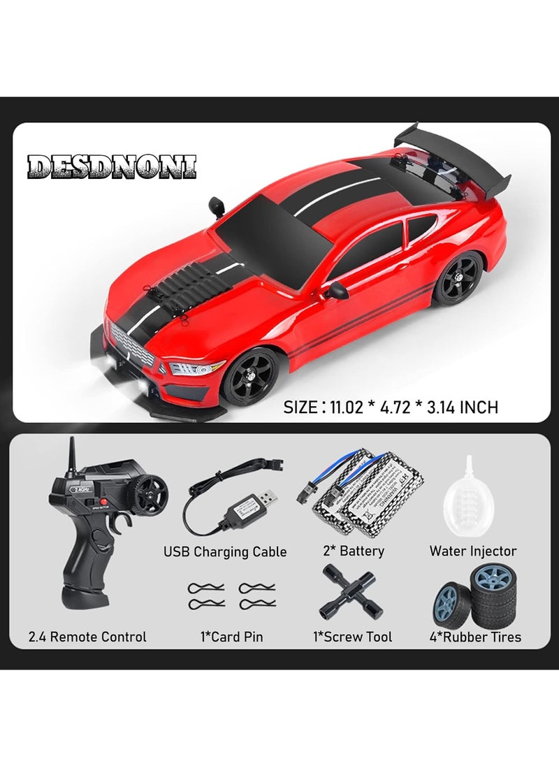Taizz Ventures - 1:16 Scale Remote Control Car RC Drift Car 4WD 18KM/H High Speed Model Vehicle 2.4GHz with LED Lights Spray Rubber Tire Racing Sport Toy Car for Adults Boys Girls Kids Gift 2Pcs Rechargeable Batteries - Red - Image 1