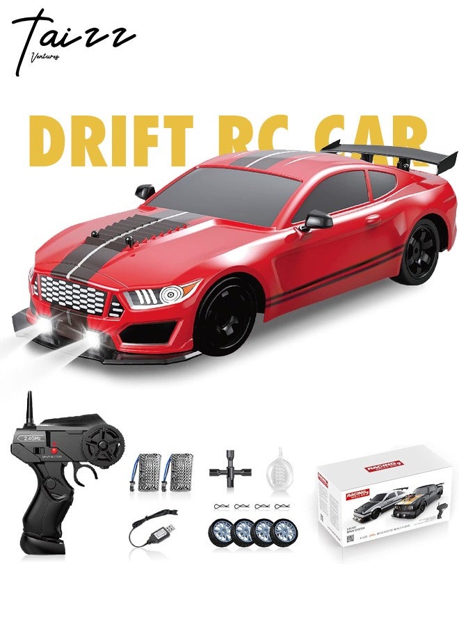 Taizz Ventures - 1:16 Scale Remote Control Car RC Drift Car 4WD 18KM/H High Speed Model Vehicle 2.4GHz with LED Lights Spray Rubber Tire Racing Sport Toy Car for Adults Boys Girls Kids Gift 2Pcs Rechargeable Batteries - Red - Image 1