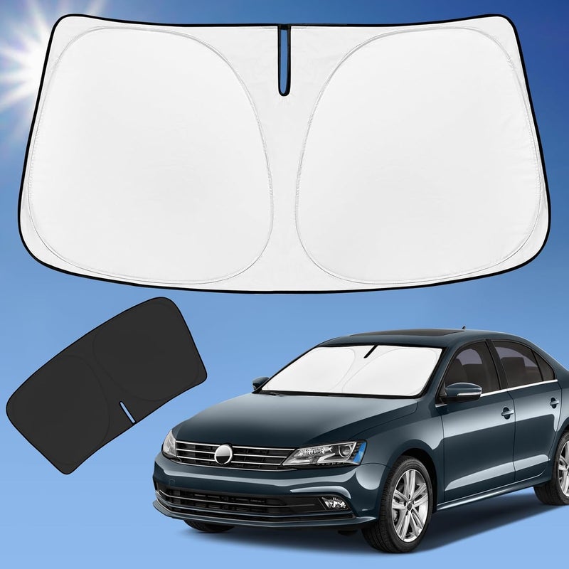 ZOIBV Sun Shade Sunshade for Volkswagen Jetta Windshield Cover, 4-Layer Front Window Shade Custom fit Jetta 2011-2018 Sun Visor 240T Retractable Shade Shield Blocks UV Rays Cooler Car Accessories - Image 1