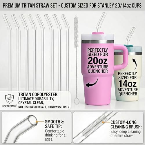 PAKCHOICE 8 Pack Replacement Clear Straws for Stanley 20 oz 14oz Tumbler, 8.85 inch Reusable Plastic Straws for Yeti 30oz 25 oz 26 oz 20 oz Tumbler, Mason Jar 16oz Venti Cup with Brush - Image 5