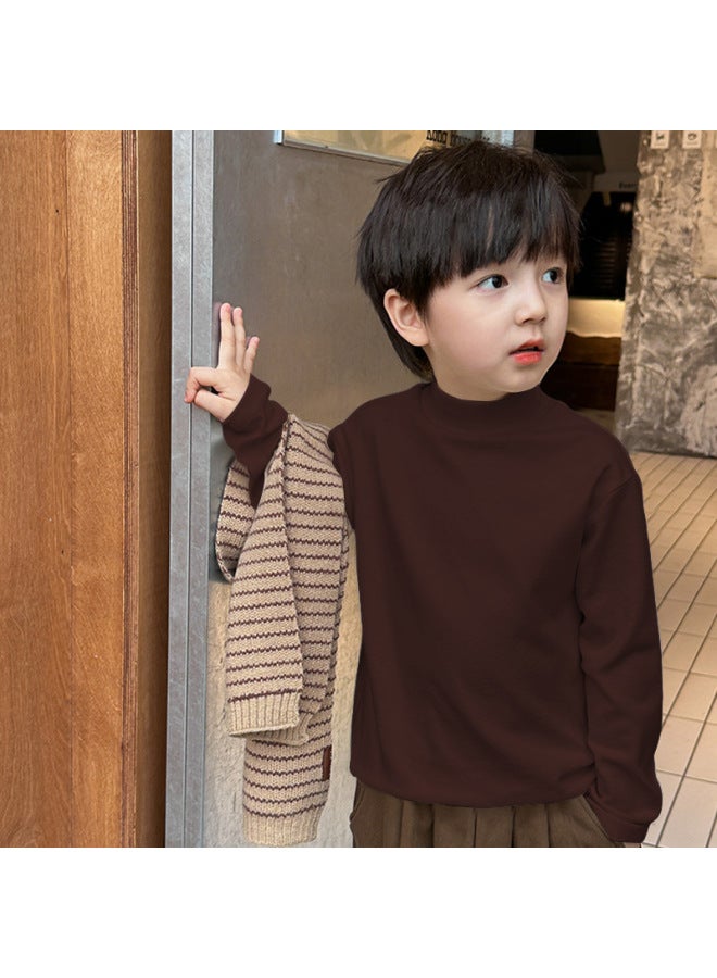 Children's Double-sided Velvet Bottoming Shirt, Autumn And Winter Clothing For Boys And Girls, Stylish Long-sleeved T-shirt, Half Turtleneck, Warm Top