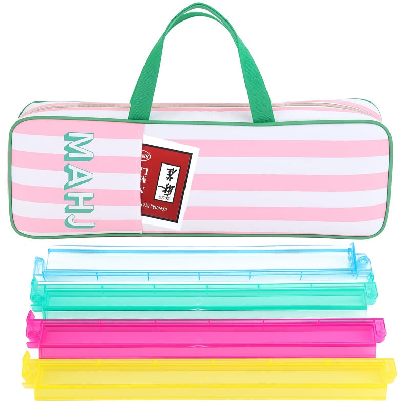 Aliceset Mahjong Rack Storage Bag 21 x 6.5 x 2 Inches Mahjong Gifts for Women Mah Jong Tile Bags with Zipper for Tiles and Pushers Rack Storage Bags Gifts Accessories(Only Bag)(Pink Stripes) - Image 1