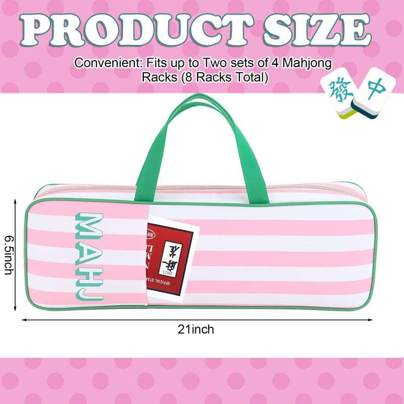 Aliceset Mahjong Rack Storage Bag 21 x 6.5 x 2 Inches Mahjong Gifts for Women Mah Jong Tile Bags with Zipper for Tiles and Pushers Rack Storage Bags Gifts Accessories(Only Bag)(Pink Stripes) - Image 2