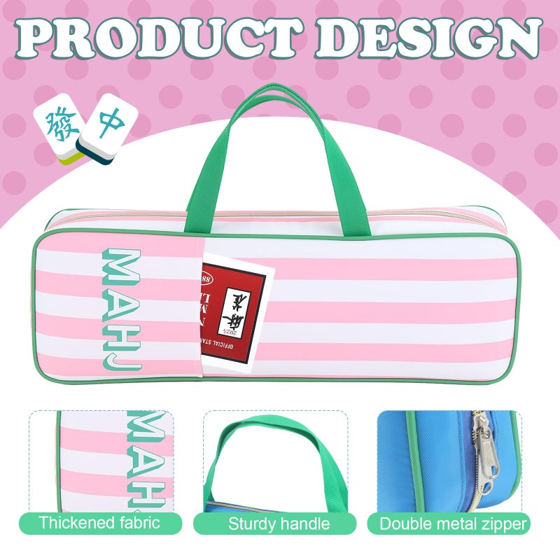 Aliceset Mahjong Rack Storage Bag 21 x 6.5 x 2 Inches Mahjong Gifts for Women Mah Jong Tile Bags with Zipper for Tiles and Pushers Rack Storage Bags Gifts Accessories(Only Bag)(Pink Stripes) - Image 4