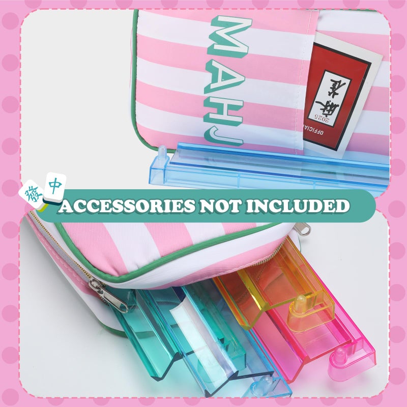 Aliceset Mahjong Rack Storage Bag 21 x 6.5 x 2 Inches Mahjong Gifts for Women Mah Jong Tile Bags with Zipper for Tiles and Pushers Rack Storage Bags Gifts Accessories(Only Bag)(Pink Stripes) - Image 3