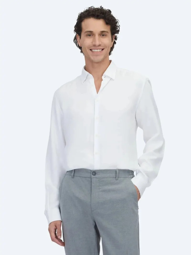 Kip White Regular Fit Weaving Casual Shirt