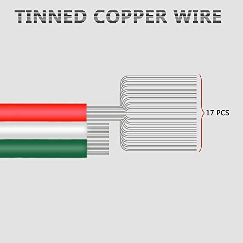 LEADTOPS 3 Pin Conductor Extension Wire 33ft 22 AWG Gauge Stranded Tinned Copper Cable Cord for 5/12V DC WS2812B WS2811 Dream Color RGB LED Strip Light,10M Spool - Image 3