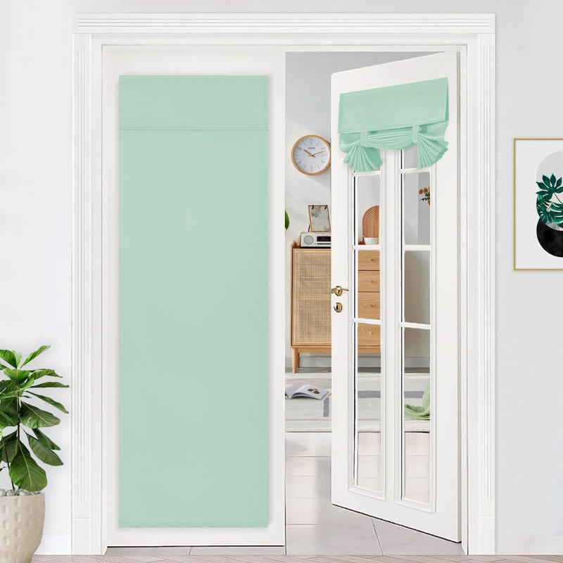 DWCN Blackout French Door Curtains-Thermal Insulated Block Light Tricia Window Panels Room Darkening Doors Curtain with Adhesive Tape for Sidelight Door, Set of 1 Panel, 26x68 Inch,Bean Green - Image 1