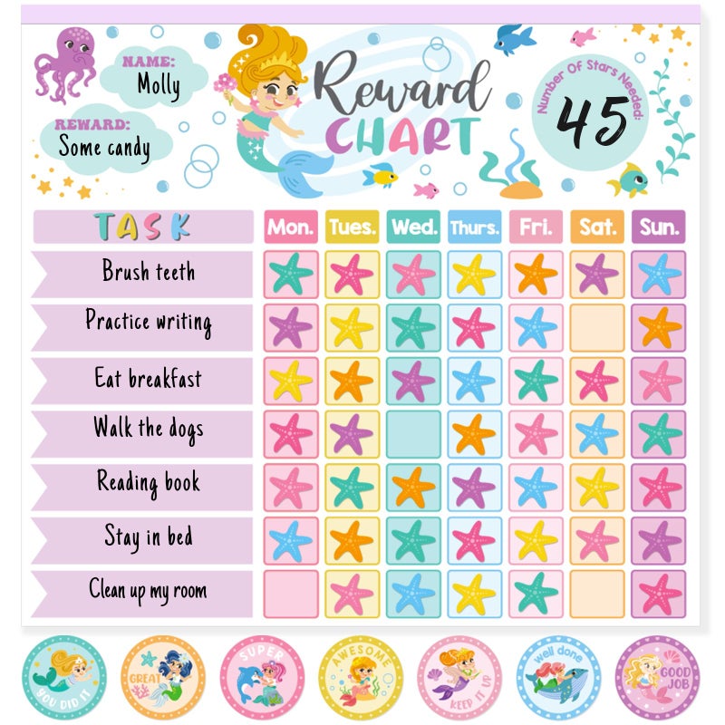 KEASKELL Reward Chart for Kids,Magnetic Behavior Chore Chart for Kids at Home,26 Mermaid Chore Charts,1960 Diamond Stickers,56 Reward Stickers,Incentive Chart to Develop Responsibility and Good Habits,Mermaid - Image 1