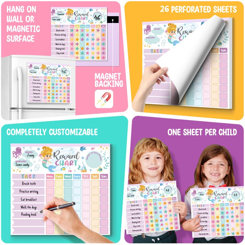 KEASKELL Reward Chart for Kids,Magnetic Behavior Chore Chart for Kids at Home,26 Mermaid Chore Charts,1960 Diamond Stickers,56 Reward Stickers,Incentive Chart to Develop Responsibility and Good Habits,Mermaid - Image 4