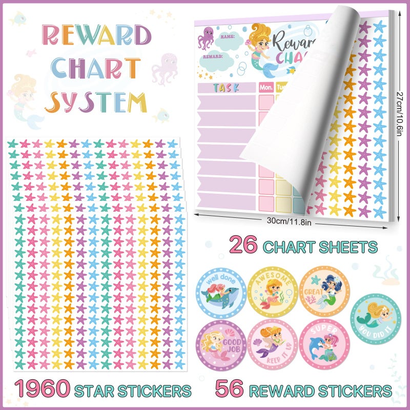 KEASKELL Reward Chart for Kids,Magnetic Behavior Chore Chart for Kids at Home,26 Mermaid Chore Charts,1960 Diamond Stickers,56 Reward Stickers,Incentive Chart to Develop Responsibility and Good Habits,Mermaid - Image 3