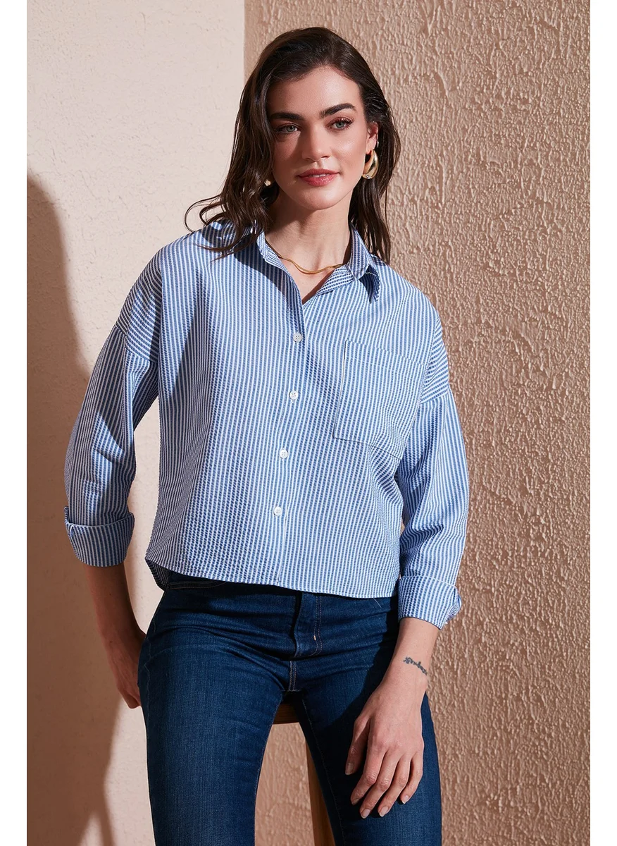 Lela Regular Fit Striped Chest Pocket Textured Shirt Women's Shirt 6772870