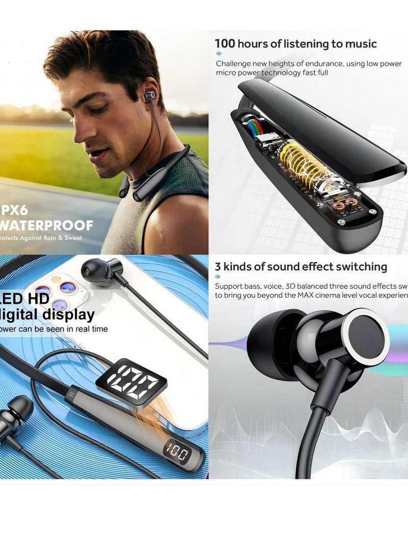 SYOSI Wireless Headphones Neckband Bluetooth 5.3 with LED Power Display Waterproof Hi-Fi Stereo Earbuds for Sports Gym Running - Image 5