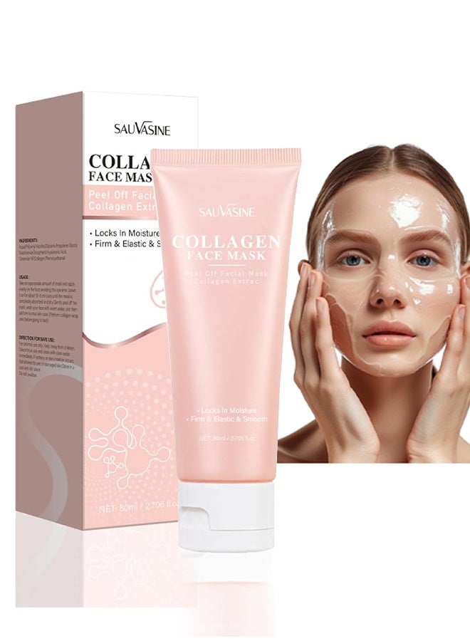 SAUVASINE Collagen Face Mask，Collagen Overnight Wrapping Peel Off Face Mask - Deep Hydration Care, Reduce Sagging & Dullness, Hydrolyzed Collagen Glass Skin Peel Off Mask, 80ml - Image 1