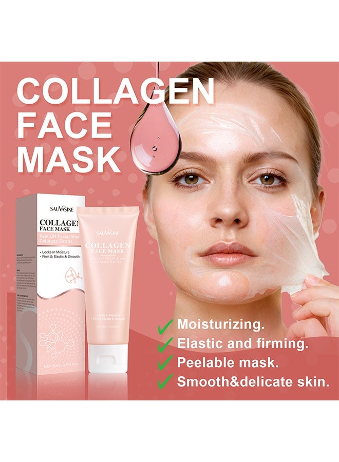SAUVASINE Collagen Face Mask，Collagen Overnight Wrapping Peel Off Face Mask - Deep Hydration Care, Reduce Sagging & Dullness, Hydrolyzed Collagen Glass Skin Peel Off Mask, 80ml - Image 2