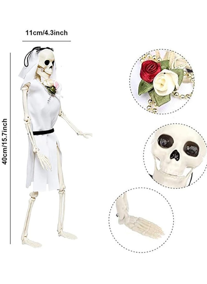 VUCATIN Skull Decor 40cm Skull Festival Decorations Bride and Groom Realistic Full Body Posable Joints Skull for Party Indoor Outdoor Decor Haunted House Props  - Image 2