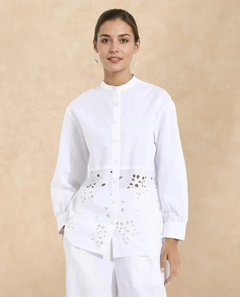 Rareism Women's Schiffli Detail Top