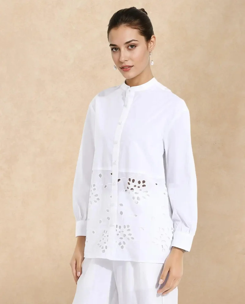 Rareism Women's Schiffli Detail Top