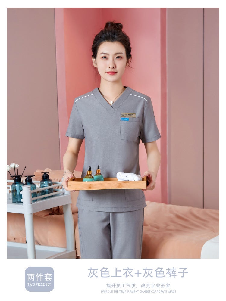Summer New Short Sleeve Suit Dental Office Front Desk Skin Management Spa Wellness Center Beauty Therapist Work Uniform Green pants  - Image 5