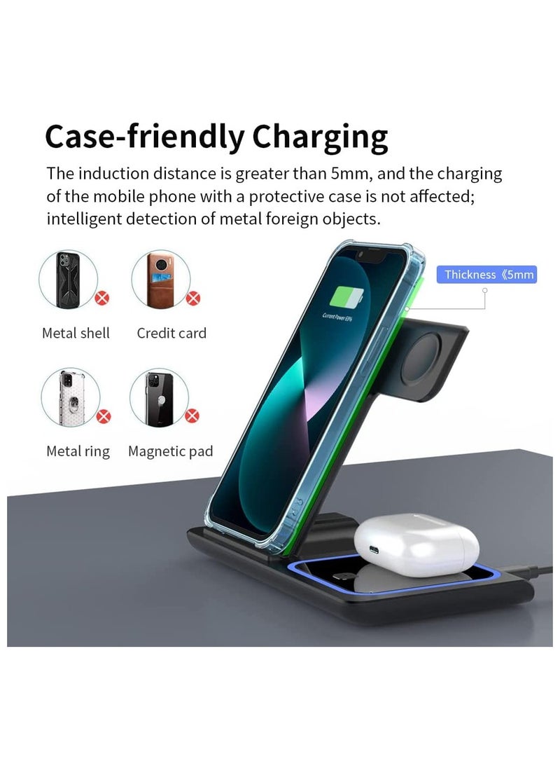 Generic - Wireless Charging Station, 3 in 1 Foldable Wireless Charger Stand, Wireless Charging Stand for iPhone & Samsung Series, Apple Watch, and Qi-Certified Phones (Black) - Image 1