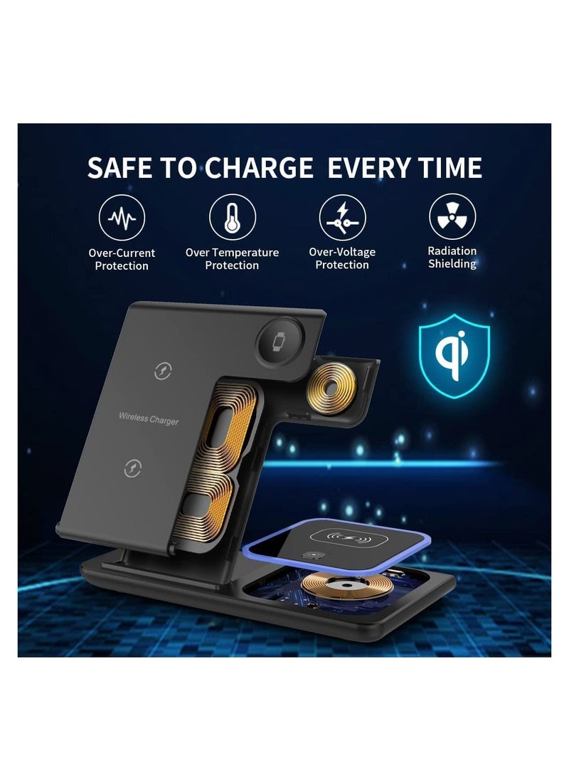 Generic - Wireless Charging Station, 3 in 1 Foldable Wireless Charger Stand, Wireless Charging Stand for iPhone & Samsung Series, Apple Watch, and Qi-Certified Phones (Black) - Image 1