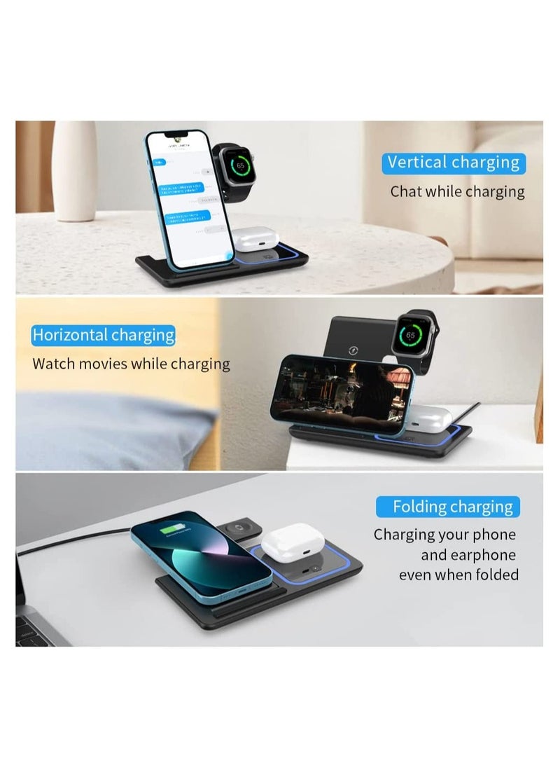 Generic - Wireless Charging Station, 3 in 1 Foldable Wireless Charger Stand, Wireless Charging Stand for iPhone & Samsung Series, Apple Watch, and Qi-Certified Phones (Black) - Image 1