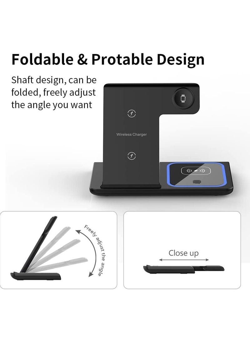 Generic - Wireless Charging Station, 3 in 1 Foldable Wireless Charger Stand, Wireless Charging Stand for iPhone & Samsung Series, Apple Watch, and Qi-Certified Phones (Black) - Image 1