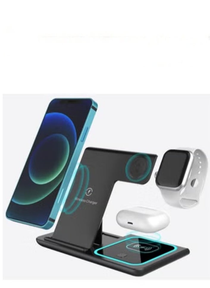 Generic - Wireless Charging Station, 3 in 1 Foldable Wireless Charger Stand, Wireless Charging Stand for iPhone & Samsung Series, Apple Watch, and Qi-Certified Phones (Black) - Image 1