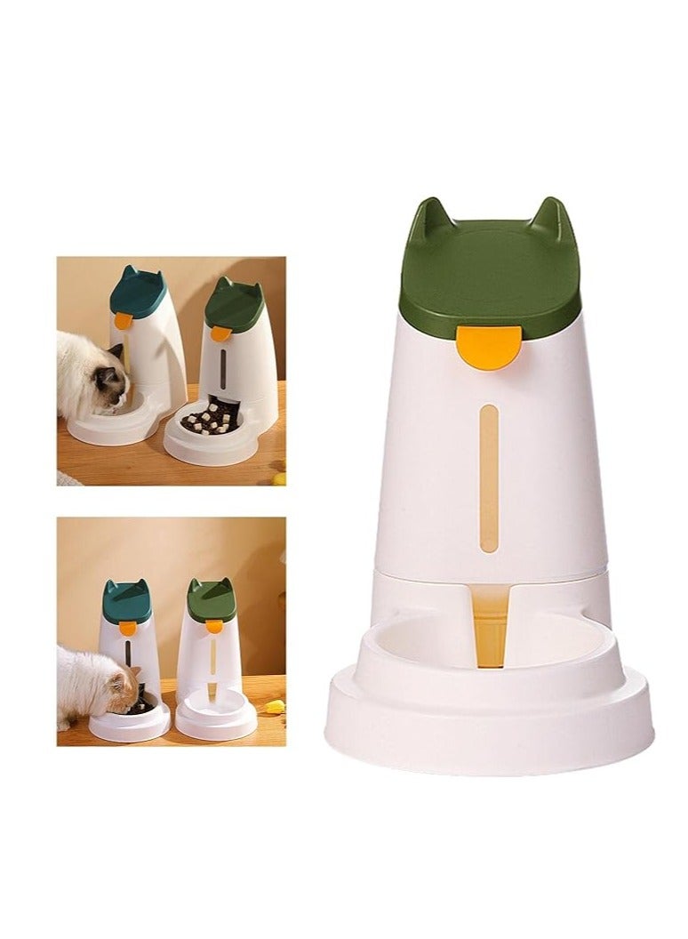 HAPPY PUSS Pet water dispenser and feeder.  Feed gravity type, pack of 2; Self-Dispensing gravity pet drinker and feeder. For cats and dogs. White color with green cover. - Image 2