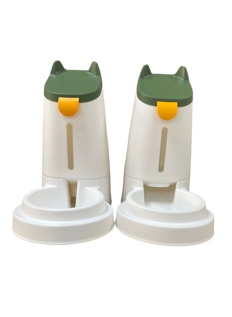 HAPPY PUSS Pet water dispenser and feeder.  Feed gravity type, pack of 2; Self-Dispensing gravity pet drinker and feeder. For cats and dogs. White color with green cover. - Image 5