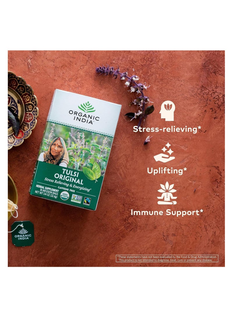 Organic India Organic India Tulsi Original Herbal Tea Stress Relieving and Energizing 18 Infusion Bags 32.4g  - Image 3
