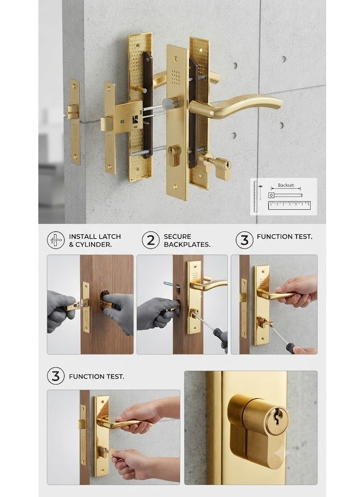Robustline Lever Door Handle Lockset, Complete Set with Handle and Lockbody with 3 keys. (Gold) - Image 2