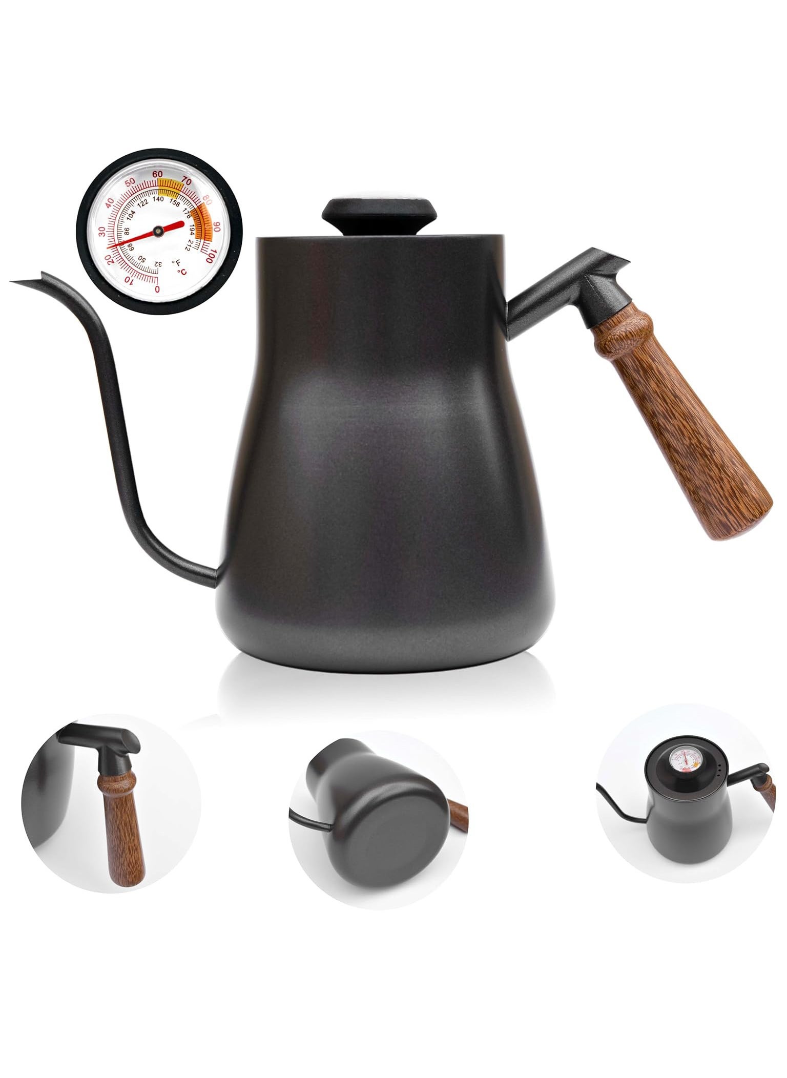 Coffee Drip Pot Wood Hand and Thermometer 850ml 