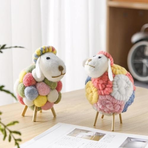 Ekhasa Nostrae by Ekhasa Felt Sheep Figurine Set of 2 | Handcrafted Wool Lamb Showpiece with Wooden Legs | Cute Miniature Animal Figurines for Table, Shelf & Home Decor | Decorative Collectible & Gift Item - Image 1
