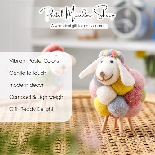 Ekhasa Nostrae by Ekhasa Felt Sheep Figurine Set of 2 | Handcrafted Wool Lamb Showpiece with Wooden Legs | Cute Miniature Animal Figurines for Table, Shelf & Home Decor | Decorative Collectible & Gift Item - Image 4