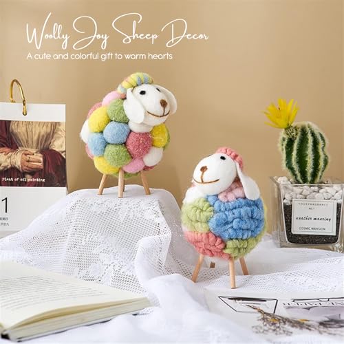 Ekhasa Nostrae by Ekhasa Felt Sheep Figurine Set of 2 | Handcrafted Wool Lamb Showpiece with Wooden Legs | Cute Miniature Animal Figurines for Table, Shelf & Home Decor | Decorative Collectible & Gift Item - Image 2