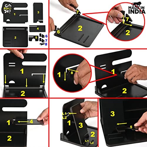 Gift Kya De GKD Wooden Desk Organizer 6 in 1 with Mobile Stand | Table Organizer for Office & Home | Desktop Storage Organizer | Gift for Husband, Brother & Him | Birthday & New Year Gift (Black) - Image 5