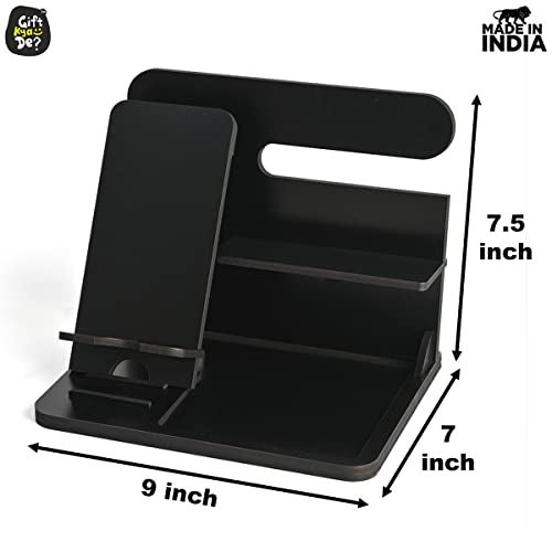 Gift Kya De GKD Wooden Desk Organizer 6 in 1 with Mobile Stand | Table Organizer for Office & Home | Desktop Storage Organizer | Gift for Husband, Brother & Him | Birthday & New Year Gift (Black) - Image 3