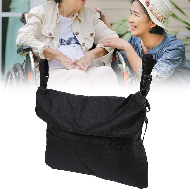 klarako Wheelchair Side Bag, Black Wheelchair Storage Bag Organizer Wheelchair Back Pouch Pockets Waterproof Scooter Back Pouch Armrest Pouch Handy Bag Wheelchair Armrest Accessories for Travel Outdoor - Image 4