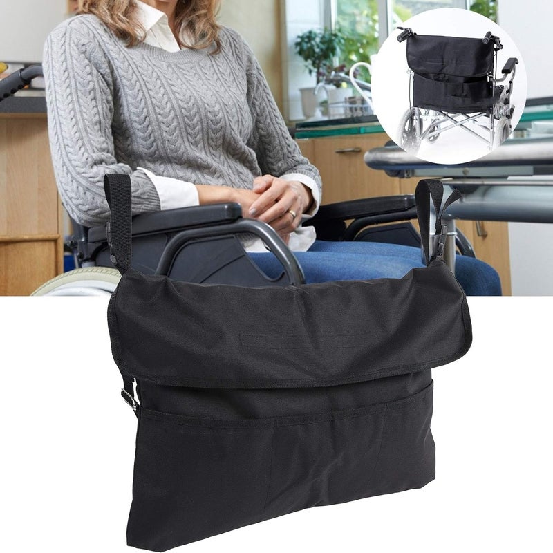 klarako Wheelchair Side Bag, Black Wheelchair Storage Bag Organizer Wheelchair Back Pouch Pockets Waterproof Scooter Back Pouch Armrest Pouch Handy Bag Wheelchair Armrest Accessories for Travel Outdoor - Image 5