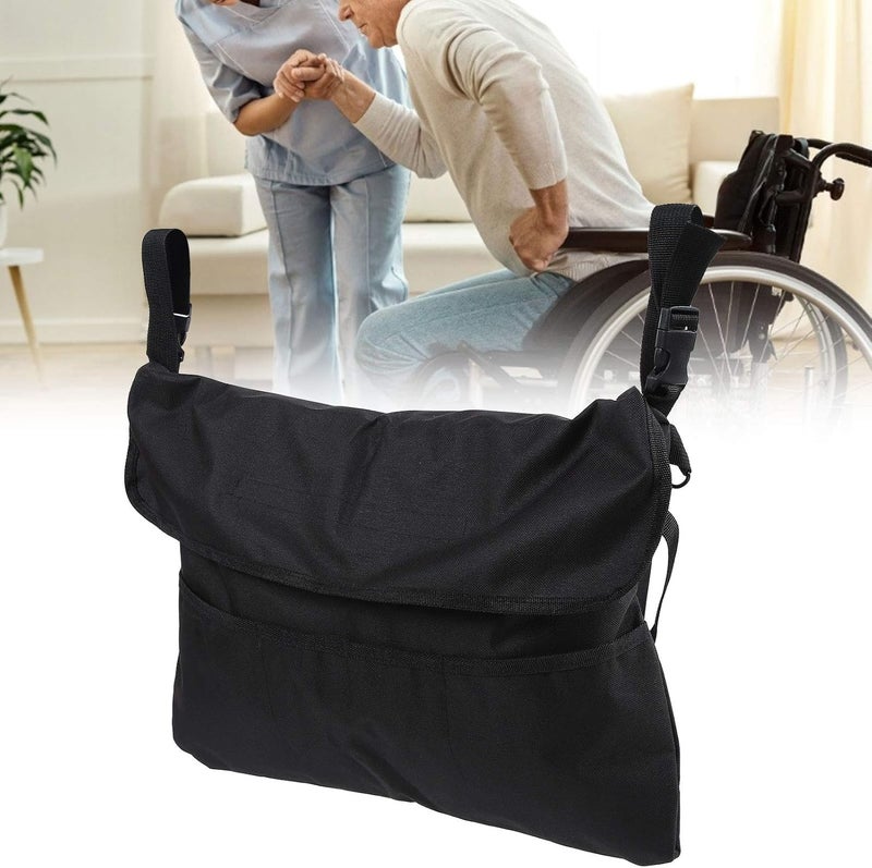 klarako Wheelchair Side Bag, Black Wheelchair Storage Bag Organizer Wheelchair Back Pouch Pockets Waterproof Scooter Back Pouch Armrest Pouch Handy Bag Wheelchair Armrest Accessories for Travel Outdoor - Image 1