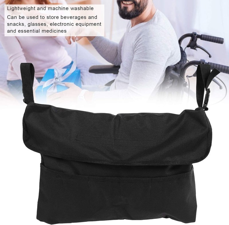klarako Wheelchair Side Bag, Black Wheelchair Storage Bag Organizer Wheelchair Back Pouch Pockets Waterproof Scooter Back Pouch Armrest Pouch Handy Bag Wheelchair Armrest Accessories for Travel Outdoor - Image 3