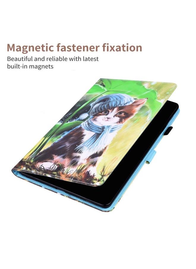 Green Tiger - Amazon Kindle Fire 7 Animal Pattern Horizontal Flip Leather Case with Holder and Card Slots and Photo Frame and Sleep Wake up Function Bib Kitten - Image 1