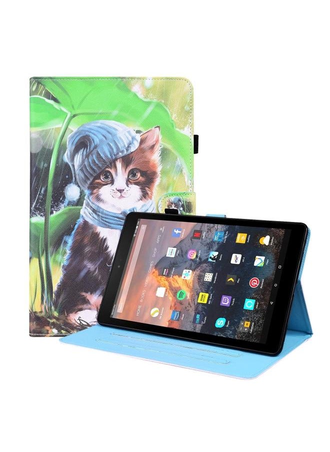 Green Tiger - Amazon Kindle Fire 7 Animal Pattern Horizontal Flip Leather Case with Holder and Card Slots and Photo Frame and Sleep Wake up Function Bib Kitten - Image 1